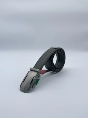 Ceinture personnalisable en cuir taupe avec boucle au choix – vue verticale