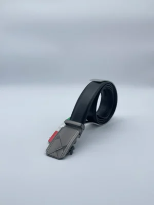 Ceinture noire pour homme avec boucle automatique design géométrique – Modèle Carlito