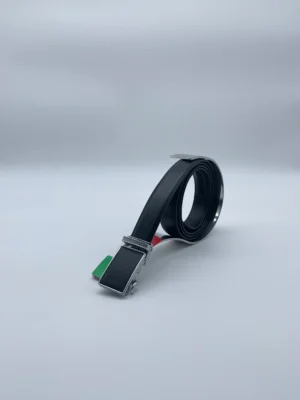 Ceinture noire pour femme avec boucle automatique chromée – Modèle Caterina